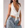 imageMilumia Womens Deep V Neck Halter Top Wrap Twist Backless Cami Crop TopsWhite