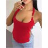 imageMilumia Womens Scoop Neck Low Cut Ruched Backless Halter Top Y2K Side Slit Fitted Sleeveless Tank TopsBright Red