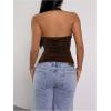 imageMilumia Womens Scoop Neck Low Cut Ruched Backless Halter Top Y2K Side Slit Fitted Sleeveless Tank TopsCoffee Brown