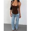 imageMilumia Womens Scoop Neck Low Cut Ruched Backless Halter Top Y2K Side Slit Fitted Sleeveless Tank TopsCoffee Brown