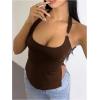 imageMilumia Womens Scoop Neck Low Cut Ruched Backless Halter Top Y2K Side Slit Fitted Sleeveless Tank TopsCoffee Brown