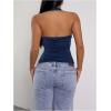 imageMilumia Womens Scoop Neck Low Cut Ruched Backless Halter Top Y2K Side Slit Fitted Sleeveless Tank TopsDeep Blue