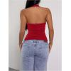 imageMilumia Womens Scoop Neck Low Cut Ruched Backless Halter Top Y2K Side Slit Fitted Sleeveless Tank TopsRed