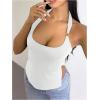 imageMilumia Womens Scoop Neck Low Cut Ruched Backless Halter Top Y2K Side Slit Fitted Sleeveless Tank TopsWhite