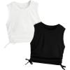 imageMilumia Girls 2 Pack Ruched Knot Side Round Neck Sleeveless Basic Crop Tank TopsBlack and White