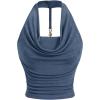 imageMilumia Women Ruched Halter Y2k Crop Tops Backless Cowl Neck Sleeveless ShirtsBlue