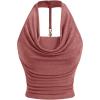 imageMilumia Women Ruched Halter Y2k Crop Tops Backless Cowl Neck Sleeveless ShirtsDusty Pink