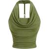 imageMilumia Women Ruched Halter Y2k Crop Tops Backless Cowl Neck Sleeveless ShirtsGreen