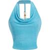 imageMilumia Women Ruched Halter Y2k Crop Tops Backless Cowl Neck Sleeveless ShirtsLight Blue