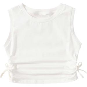 imageMilumia Girls Ruched Knot Side Solid Round Neck Sleeveless Crop Tank TopsA White
