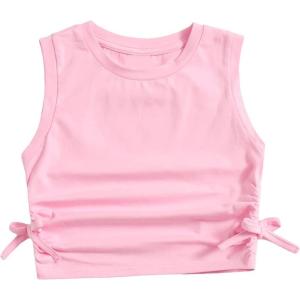 imageMilumia Girls Ruched Knot Side Solid Round Neck Sleeveless Crop Tank TopsB Light Pink