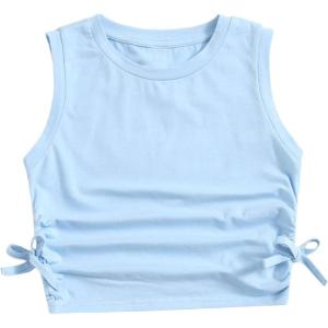 imageMilumia Girls Ruched Knot Side Solid Round Neck Sleeveless Crop Tank TopsLight Blue