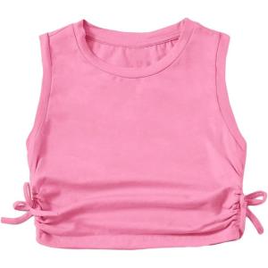 imageMilumia Girls Ruched Knot Side Solid Round Neck Sleeveless Crop Tank TopsLight Pink Plain
