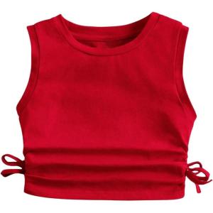 imageMilumia Girls Ruched Knot Side Solid Round Neck Sleeveless Crop Tank TopsRed