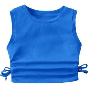 imageMilumia Girls Ruched Knot Side Solid Round Neck Sleeveless Crop Tank TopsRoyal Blue