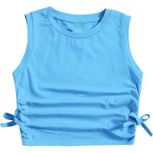 imageMilumia Girls Ruched Knot Side Solid Round Neck Sleeveless Crop Tank TopsSky Blue
