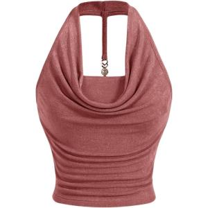 imageMilumia Women Ruched Halter Y2k Crop Tops Backless Cowl Neck Sleeveless ShirtsDusty Pink