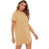 imageMilumia Women Casual Short T Shirt Dress Short Sleeve Straight Mini Tee Shirt DressCamel