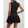 imageMilumia Womens Bubble Mini Dress Mock Neck Sleeveless Balletcore Puffy Short Party DressesBlack