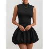 imageMilumia Womens Bubble Mini Dress Mock Neck Sleeveless Balletcore Puffy Short Party DressesBlack