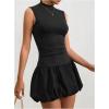 imageMilumia Womens Bubble Mini Dress Mock Neck Sleeveless Balletcore Puffy Short Party DressesBlack