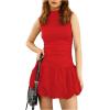 imageMilumia Womens Bubble Mini Dress Mock Neck Sleeveless Balletcore Puffy Short Party DressesRed