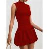 imageMilumia Womens Bubble Mini Dress Mock Neck Sleeveless Balletcore Puffy Short Party DressesRose Red