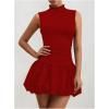 imageMilumia Womens Bubble Mini Dress Mock Neck Sleeveless Balletcore Puffy Short Party DressesRose Red