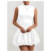imageMilumia Womens Bubble Mini Dress Mock Neck Sleeveless Balletcore Puffy Short Party DressesWhite
