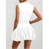 imageMilumia Womens Bubble Mini Dress Mock Neck Sleeveless Balletcore Puffy Short Party DressesWhite
