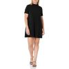 imageMilumia Womens Mock Neck T Shirt Dress Casual Short Sleeve Loose A Line Swing Mini DressBlack