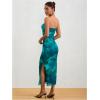 imageMilumia Womens Printed Strapless Tube Top Long Dress Slit Hem Sleeveless Bodycon Maxi DressesBlue