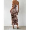 imageMilumia Womens Printed Strapless Tube Top Long Dress Slit Hem Sleeveless Bodycon Maxi DressesBrown