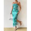 imageMilumia Womens Printed Strapless Tube Top Long Dress Slit Hem Sleeveless Bodycon Maxi DressesCadet Blue