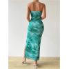 imageMilumia Womens Printed Strapless Tube Top Long Dress Slit Hem Sleeveless Bodycon Maxi DressesCadet Blue