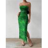 imageMilumia Womens Printed Strapless Tube Top Long Dress Slit Hem Sleeveless Bodycon Maxi DressesClassic Green