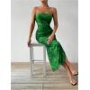imageMilumia Womens Printed Strapless Tube Top Long Dress Slit Hem Sleeveless Bodycon Maxi DressesClassic Green