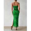 imageMilumia Womens Printed Strapless Tube Top Long Dress Slit Hem Sleeveless Bodycon Maxi DressesClassic Green