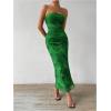 imageMilumia Womens Printed Strapless Tube Top Long Dress Slit Hem Sleeveless Bodycon Maxi DressesClassic Green