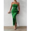 imageMilumia Womens Printed Strapless Tube Top Long Dress Slit Hem Sleeveless Bodycon Maxi DressesClassic Green