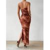 imageMilumia Womens Printed Strapless Tube Top Long Dress Slit Hem Sleeveless Bodycon Maxi DressesCoffee Brown