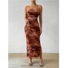 imageMilumia Womens Printed Strapless Tube Top Long Dress Slit Hem Sleeveless Bodycon Maxi DressesCoffee Brown