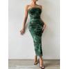 imageMilumia Womens Printed Strapless Tube Top Long Dress Slit Hem Sleeveless Bodycon Maxi DressesDark Green