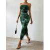 imageMilumia Womens Printed Strapless Tube Top Long Dress Slit Hem Sleeveless Bodycon Maxi DressesDark Green