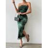 imageMilumia Womens Printed Strapless Tube Top Long Dress Slit Hem Sleeveless Bodycon Maxi DressesDark Green