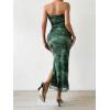 imageMilumia Womens Printed Strapless Tube Top Long Dress Slit Hem Sleeveless Bodycon Maxi DressesDark Green