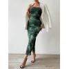 imageMilumia Womens Printed Strapless Tube Top Long Dress Slit Hem Sleeveless Bodycon Maxi DressesDark Green