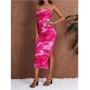 imageMilumia Womens Printed Strapless Tube Top Long Dress Slit Hem Sleeveless Bodycon Maxi DressesDark Pink