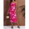 imageMilumia Womens Printed Strapless Tube Top Long Dress Slit Hem Sleeveless Bodycon Maxi DressesDark Pink