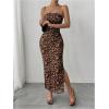 imageMilumia Womens Printed Strapless Tube Top Long Dress Slit Hem Sleeveless Bodycon Maxi DressesDeep Brown